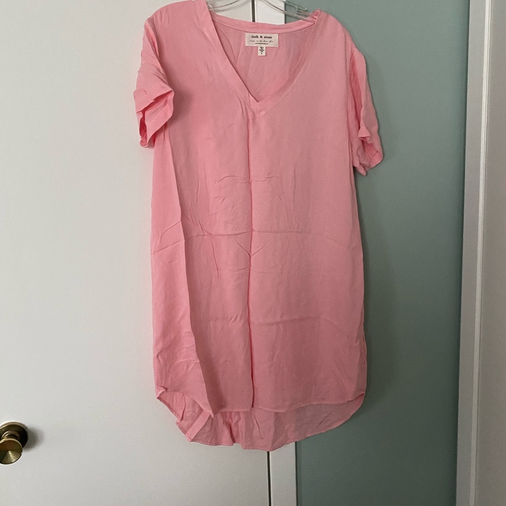 Anthropologie Pink Vneck T-shirt Dress Sz L